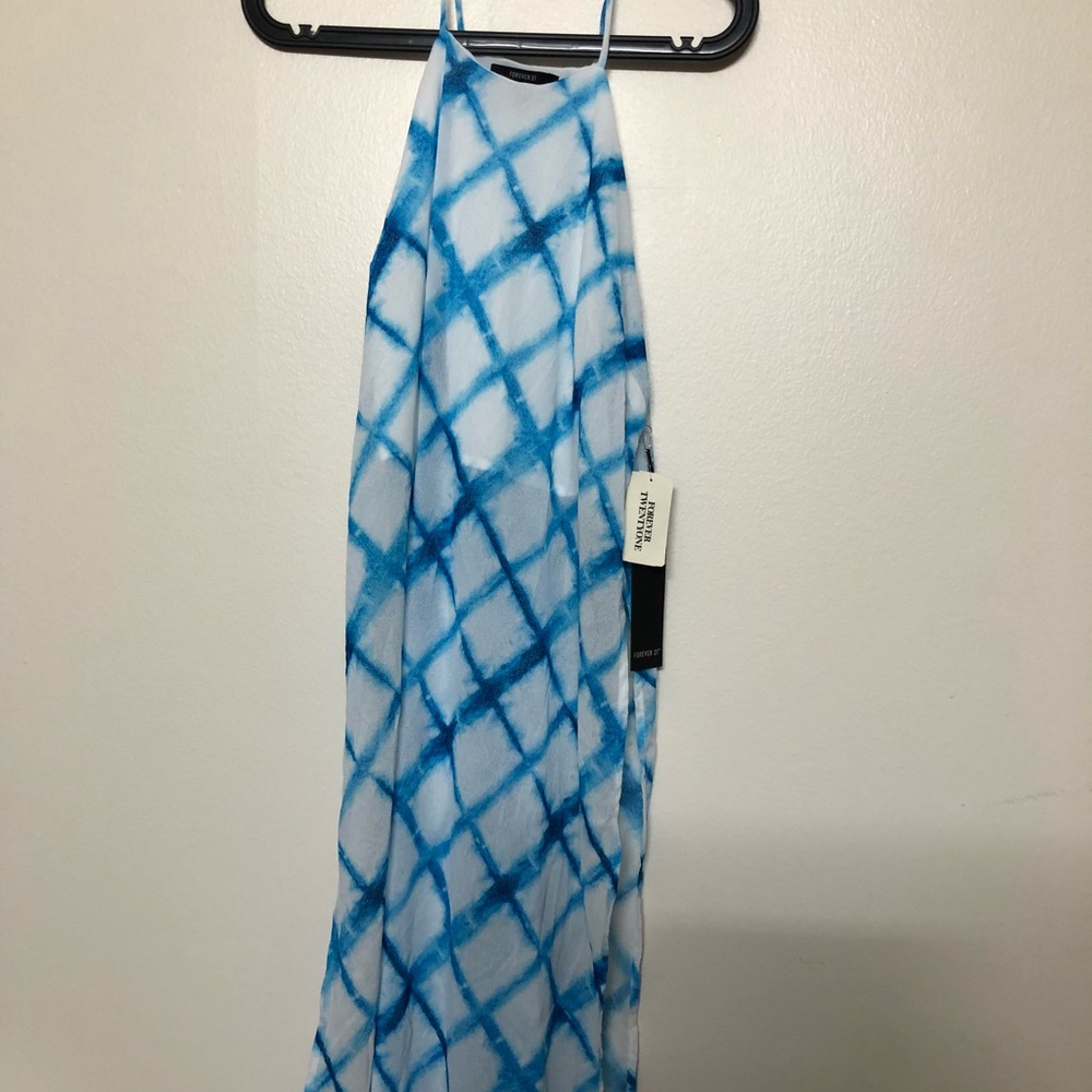Long blue and white dress